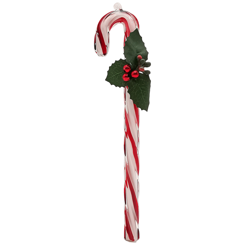 Zuckerstange zweifarbig rot weiß gedreht, 23cm Stechpalmenzweig, Weihnachtsschmuck Zuckerstange zweifarbig rot weiß gedreht, 23cm Stechpalmenzweig, Weihnachtsschmuck