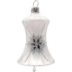 Glocke 5,5x6,5cm, großer Silberstern, Eislack weiss - Schatzhauser Weihnachtsschmuck