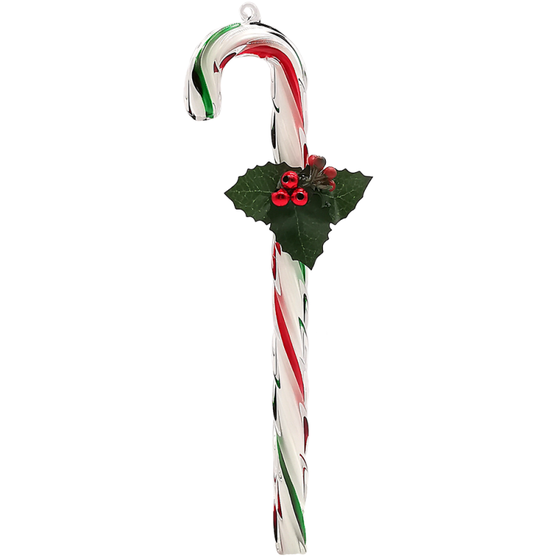 Zuckerstange mehrfarbig rot grün weiß gedreht, 23cm Stechpalmenzweig, Weihnachtsschmuck Zuckerstange mehrfarbig rot grün weiß gedreht, 23cm Stechpalmenzweig, Weihnachtsschmuck