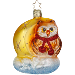 Eule im Mond " Träum schön "  zauberhafter Christbaumschmuck 9cm Inge-Glas Manufaktur