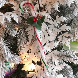 Zuckerstange mehrfarbig rot grün weiß gedreht, 23cm Stechpalmenzweig, Weihnachtsschmuck