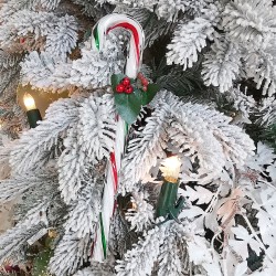 Zuckerstange mehrfarbig rot grün weiß gedreht, 23cm Stechpalmenzweig, Weihnachtsschmuck
