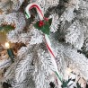 Zuckerstange mehrfarbig rot grün weiß gedreht, 23cm Stechpalmenzweig, Weihnachtsschmuck