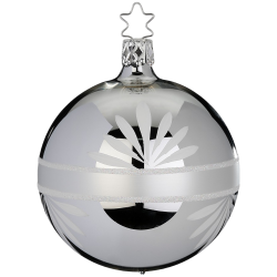 Christbaumkugel Ø 8cm Blütenbordüre silber glänzend Inge-Glas Christbaumschmuck