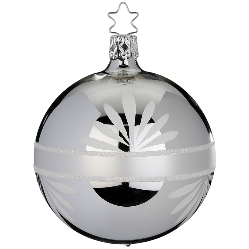 Christbaumkugel Ø 8cm Blütenbordüre silber glänzend Inge-Glas Christbaumschmuck