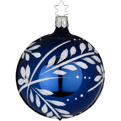 Christbaumkugel Blätterfunkeln Mitternachtsblau glänzend Ø 8cm Inge-Glas Christbaumschmuck