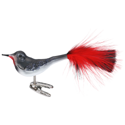 Vogel auf Clip versilbert rot Schatzhauser Weihnachtsschmuck Lauscha Glas 