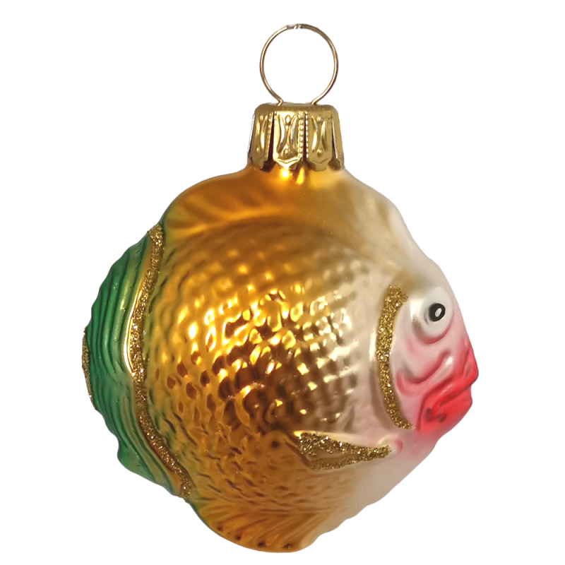 Kugelfisch 5,5cm Thüringer grün/gold Glas Schatzhauser Weihnachtsschmuck