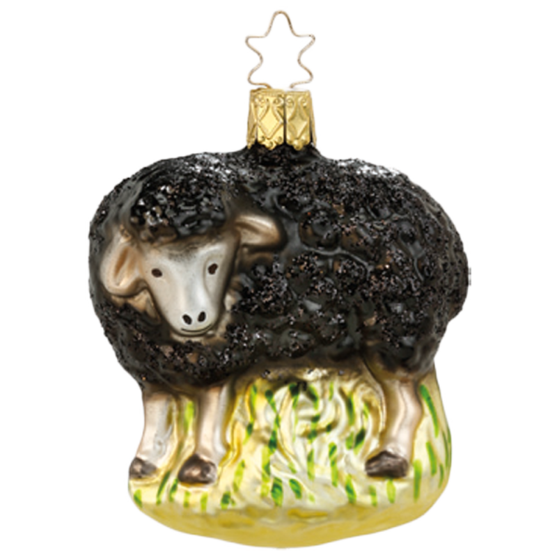 schwarzes Schaf 8,5cm beige Inge-Glas® Manufaktur Weihnachtsschmuck
