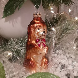Hund mit roter Schleife 8,5cm Schatzhauser Thüringer Glas und Weihnachtsschmuck