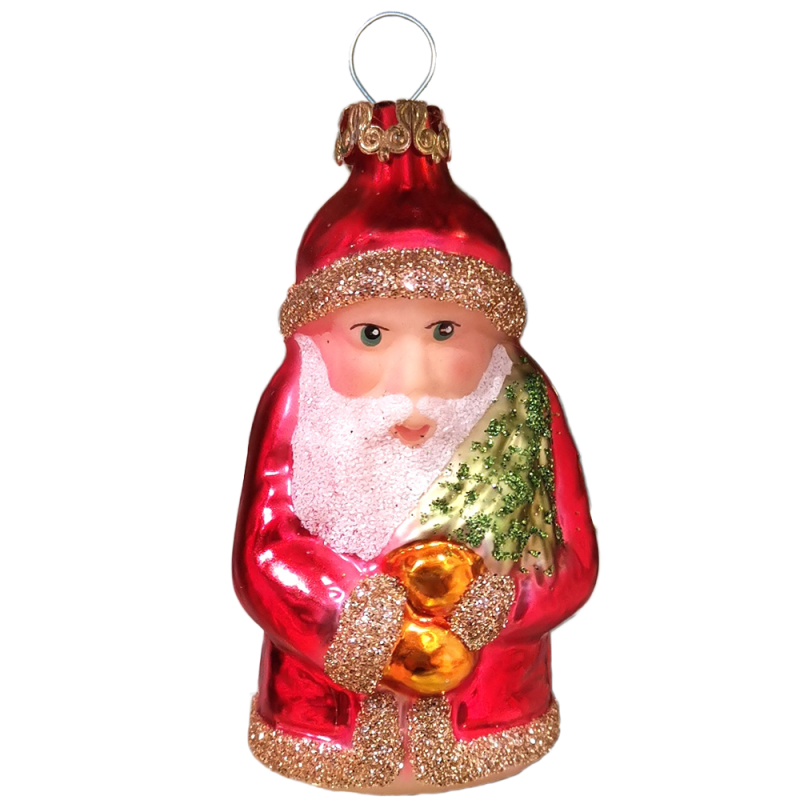 kleiner Weihnachtsmann mit Baum 7cm Schatzhauser Thüringer Glas und Weihnachtsschmuck