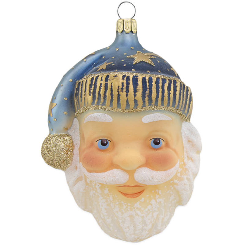 Santa Kopf blau 11,5cm Schatzhauser Glas und Weihnachtsschmuck