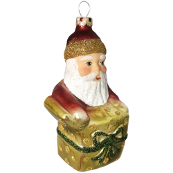 Weihnachtsmann mit grünem Geschenk 11cm Schatzhauser Thüringer Glas und Weihnachtsschmuck