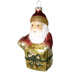 Weihnachtsmann mit grünem Geschenk 11cm Schatzhauser Thüringer Glas und Weihnachtsschmuck