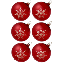 Weihnachtskugeln Set, 6 rote Kugeln Ø 8cm Kristallblüten, Thüringer Glas Weihnachtsschmuck