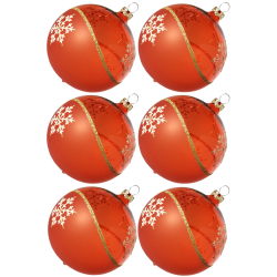 Weihnachtskugeln Set, 6 orange Kugeln Ø 8cm Kristallwelle, Thüringer Glas Weihnachtsschmuck