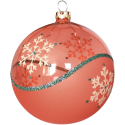 Weihnachtskugeln Set, 6 hummerfarbige Kugeln Ø 8cm Kristallwelle, Thüringer Glas Weihnachtsschmuck
