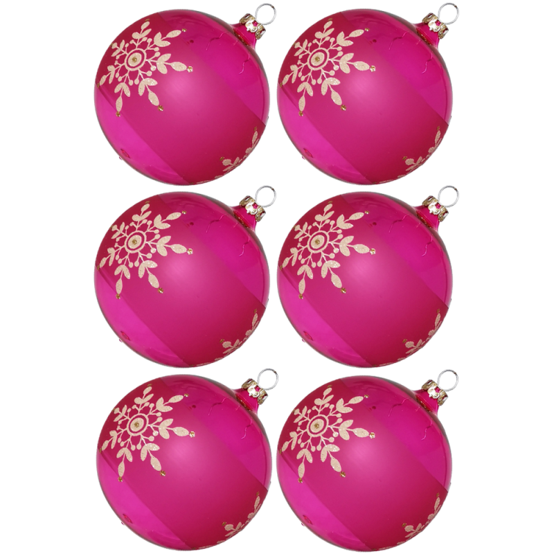 Weihnachtskugeln Set, 6 pink Kugeln Ø 8cm Kristallblüten, Thüringer Glas Weihnachtsschmuck