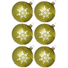 Weihnachtskugeln Set, 6 moosgrün Kugeln Ø 8cm Kristallblüten, Thüringer Glas Weihnachtsschmuck