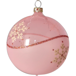 Weihnachtskugeln Set, 6 rosa Kugeln Ø 8cm Kristallwelle, Thüringer Glas Weihnachtsschmuck
