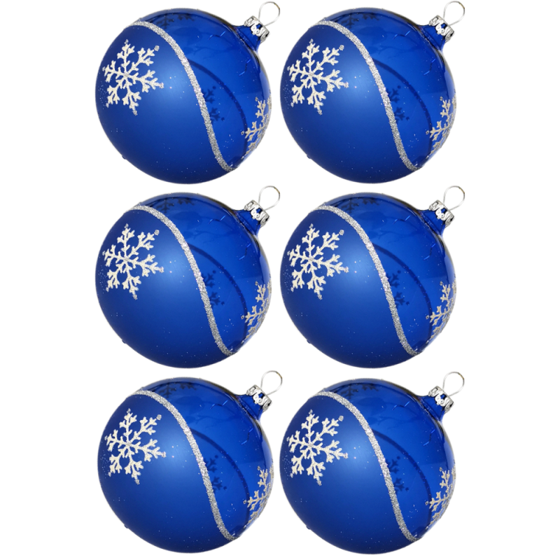 Weihnachtskugeln Set, 6 Kugeln Ø 8cm kobaltblau Kristallwelle, Thüringer Glas Weihnachtsschmuck