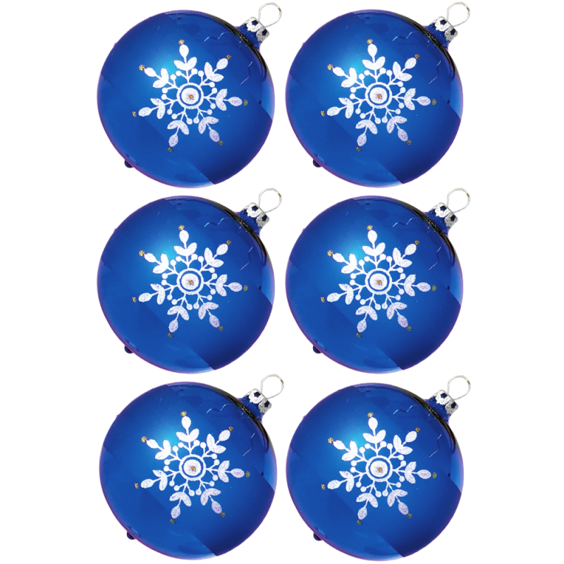 Weihnachtskugeln Set, 6 Kugeln Ø 8cm kobaltblau Kristallblüten, Thüringer Glas Weihnachtsschmuck