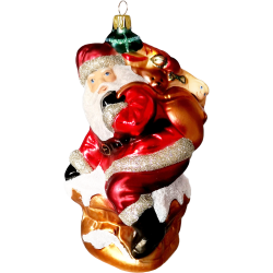 Santa auf Kamin 18cm Schatzhauser Thüringer Glas und Weihnachtsschmuck