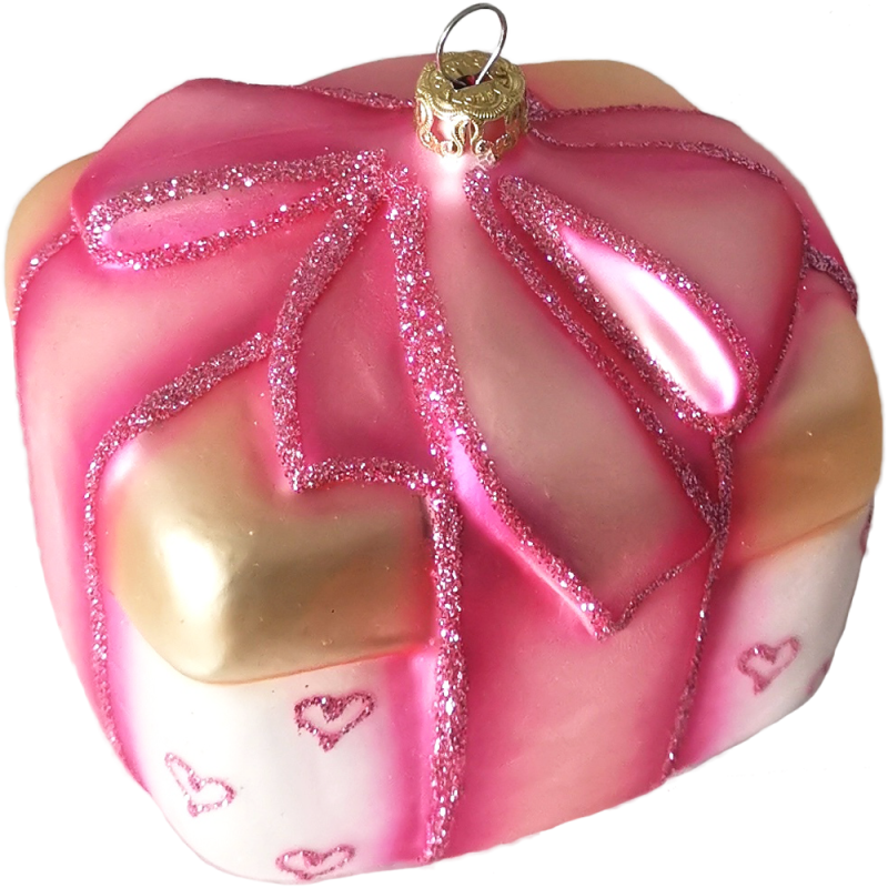 Geschenk von Herzen pink 8,5x7,5x7,5cm Thüringer Glas Weihnachtsschmuck Schatzhauser