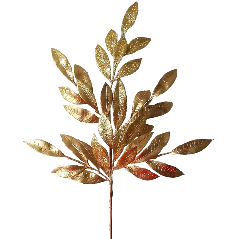 Blätterzweig gold mit Glitter 70 cm 