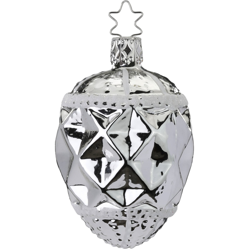 Zapfen Ornament silbern 8cm Inge-Glas® Manufaktur Weihnachtsschmuck