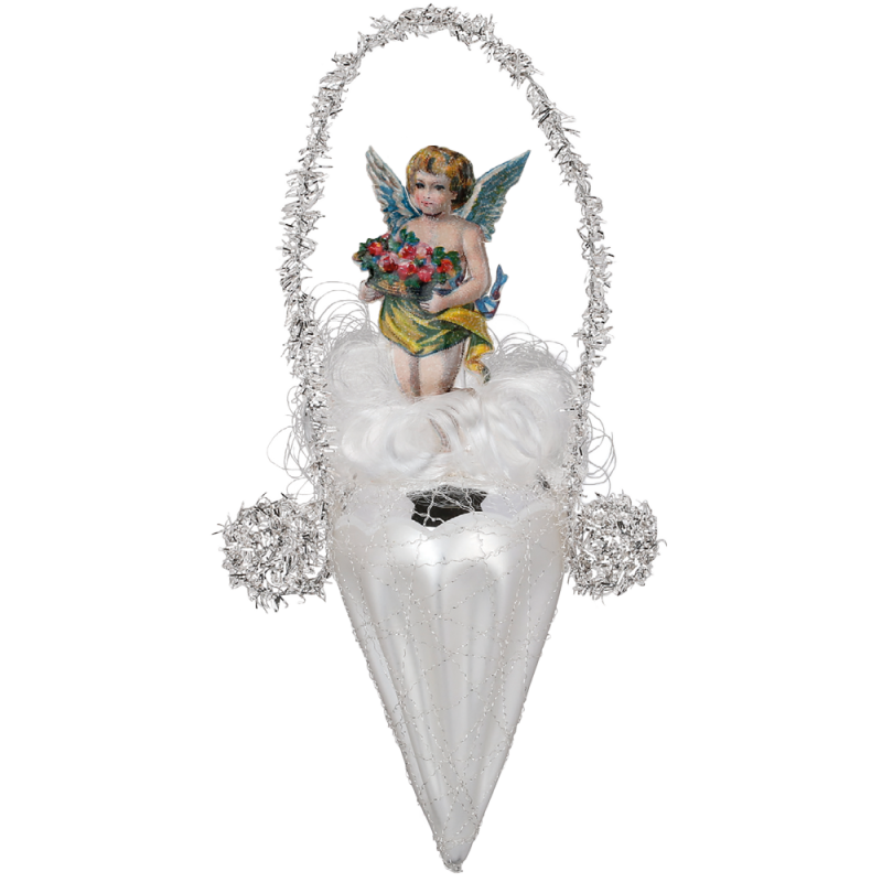 Eiszapfen mit Engel silber 15cm Inge-Glas® Viktorianischer Weihnachtsschmuck