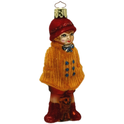 Mädchen mit Hund, 11cm herbstorange Christborn® Glas Figuren Weihnachtsschmuck