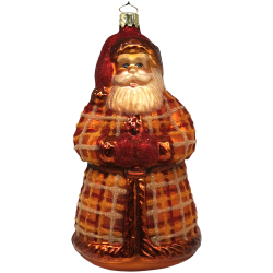 Santa Weihnachtsmann herbstorange kariert 16cm Christborn® Glas Figuren Weihnachtsschmuck