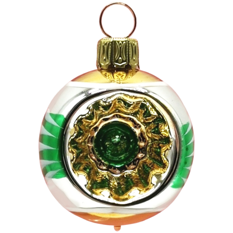 Retro Mini - Reflex - Kugel Ø 4cm, silber / grün / gold, Lauschaer Glaskunst, Schatzhauser Nostalgie Weihnachtsschmuck