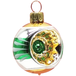 Retro Mini - Reflex - Kugel Ø 4cm, silber / grün / gold, Lauschaer Glaskunst, Schatzhauser Nostalgie Weihnachtsschmuck