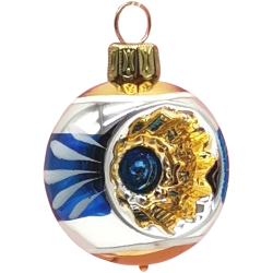 Retro Mini - Reflex - Kugel Ø 4cm, silber / blau / gold, Lauschaer Glaskunst, Schatzhauser Nostalgie Weihnachtsschmuck