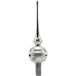 Christbaumspitze, Spitze mit 3 Reflexe Ø 7cm / 28cm silber, Lauschaer Glaskunst, Schatzhauser Weihnachtsschmuck