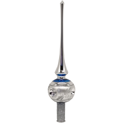 Christbaumspitze, Spitze mit 3 Reflexe Ø 7cm / 28cm silber/blau, Lauschaer Glaskunst, Schatzhauser Weihnachtsschmuck