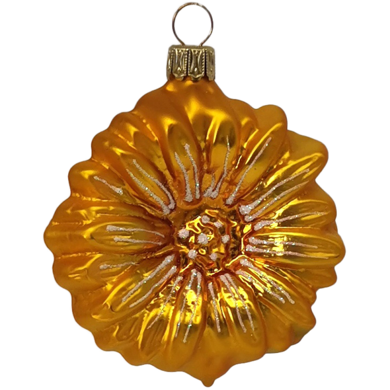 Margeritenblüte, Glas Blume,  7cm, gold glänzend, Lauschaer Glaskunst, Schatzhauser Weihnachtsschmuck