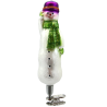 Schneemann mit lila Hut 14cm Schatzhauser Weihnachtsschmuck, Glaskunst Lauscha