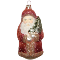 Santa mit Baum 12cm lachsfarben Schatzhauser Weihnachtsschmuck, Glaskunst Lauscha