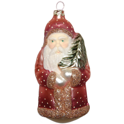 Santa mit Baum 12cm lachsfarben Schatzhauser Weihnachtsschmuck, Glaskunst Lauscha