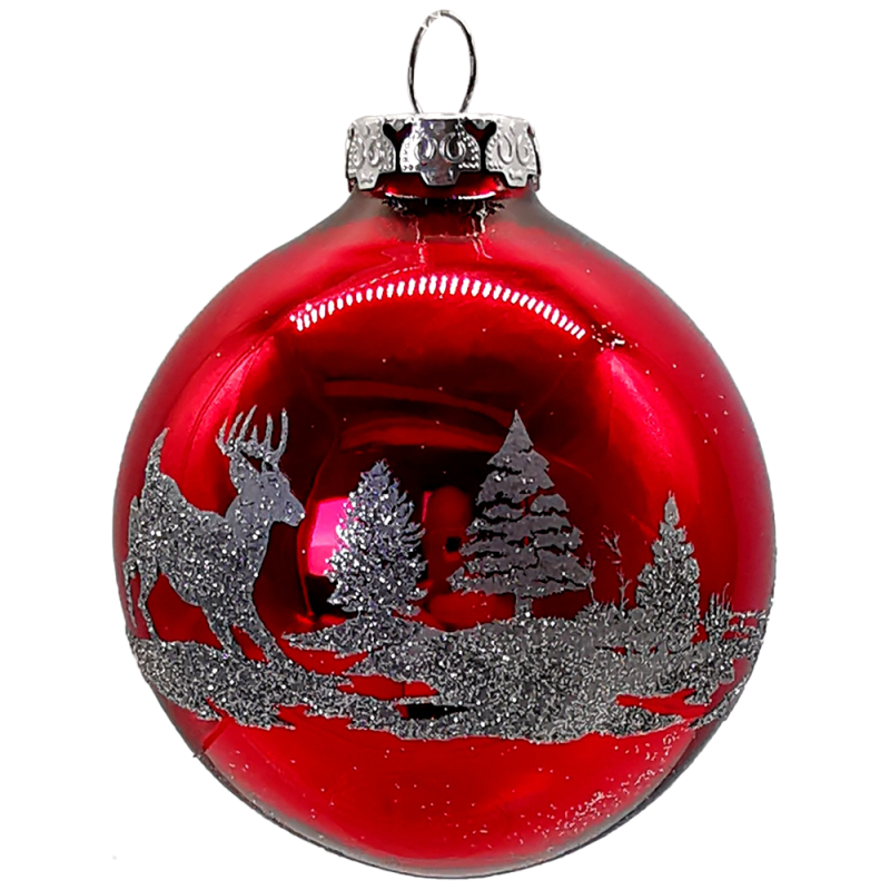 Weihnachtskugel Winterszeit rot glänzend Ø 8cm Schatzhauser Thüringer Glas und Weihnachtsschmuck
