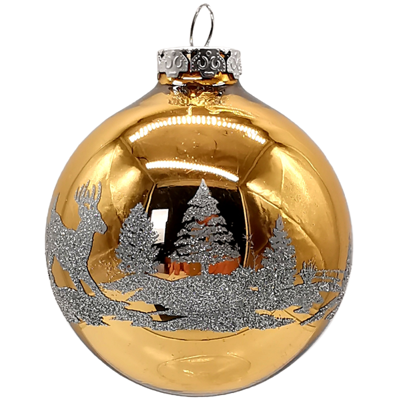 Weihnachtskugel Winterszeit gold glänzend Ø 8cm Schatzhauser Thüringer Glas und Weihnachtsschmuck