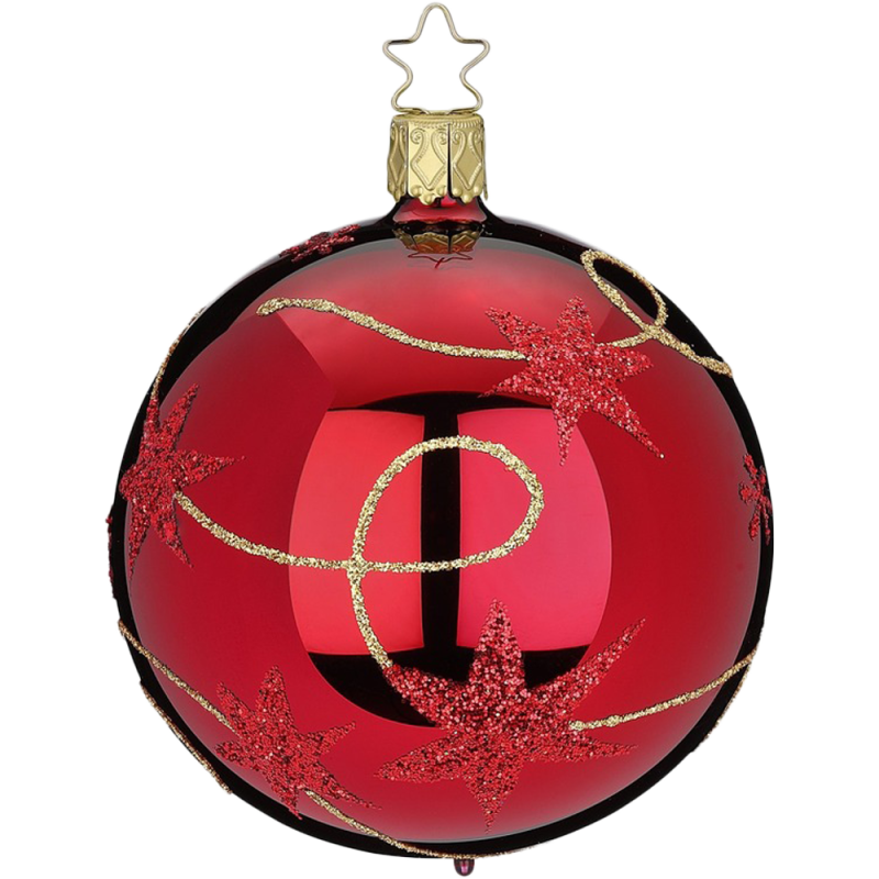 Weihnachtskugel Sternenband glänzend Rot Ø 8cm Inge-Glas Weihnachtsschmuck