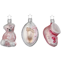 Willkommen Baby - zum Tag der Geburt fürs erste Weihnachtsfest Inge-Glas Geschenk-Set rosa