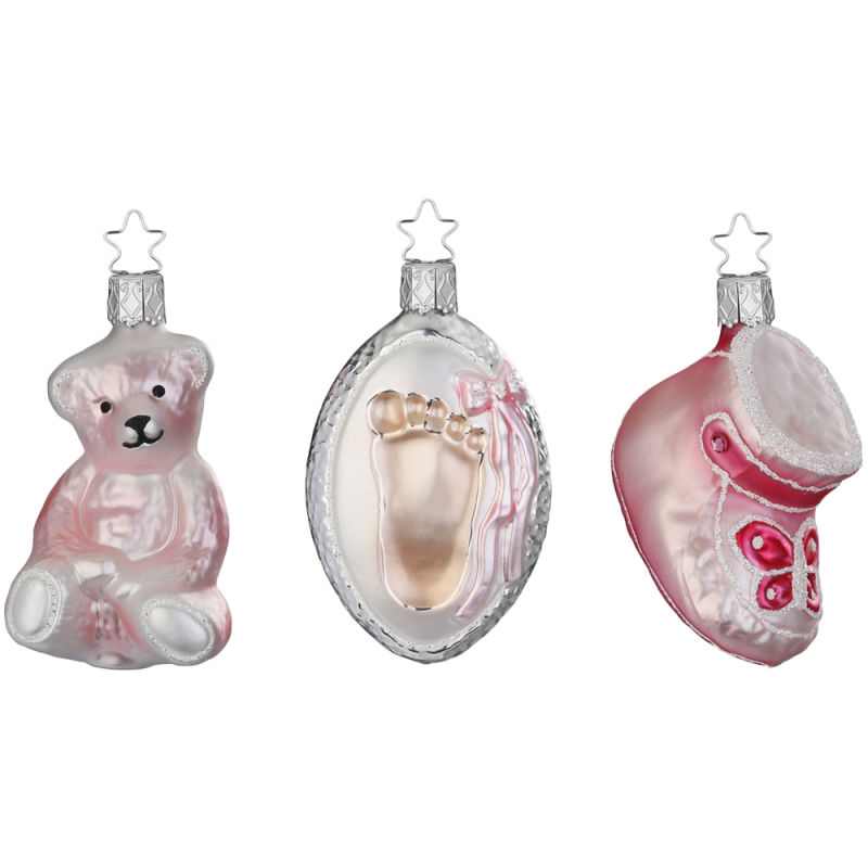 Willkommen Baby - zum Tag der Geburt fürs erste Weihnachtsfest Inge-Glas Geschenk-Set rosa
