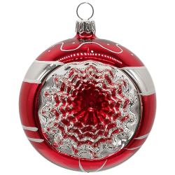 Reflexkugel, Weihnachtskugel rot / silber Ø 8cm - Schatzhauser Christbaumschmuck, Lauschaer Glaskunst