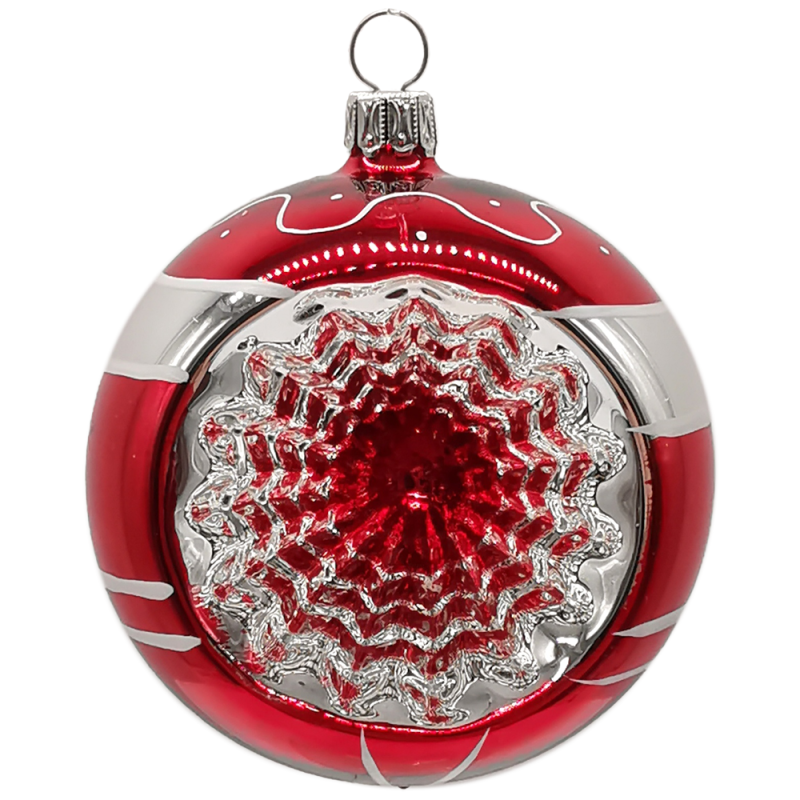 Reflexkugel, Weihnachtskugel rot / silber Ø 6cm - Schatzhauser Christbaumschmuck, Lauschaer Glaskunst