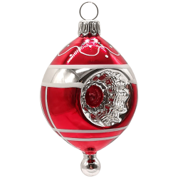 Doppel Reflex-Olive, Weihnachtskugel rot / silber Ø 5cm - Schatzhauser Christbaumschmuck, Lauschaer Glaskunst